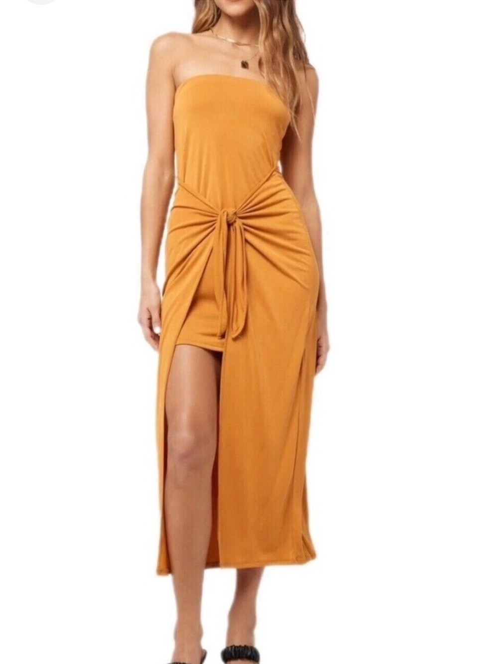 l*space Strapless Knot-Front Maxi Dress in Mustard